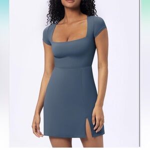 Women's Square Neck Short Sleeve Mini Dress